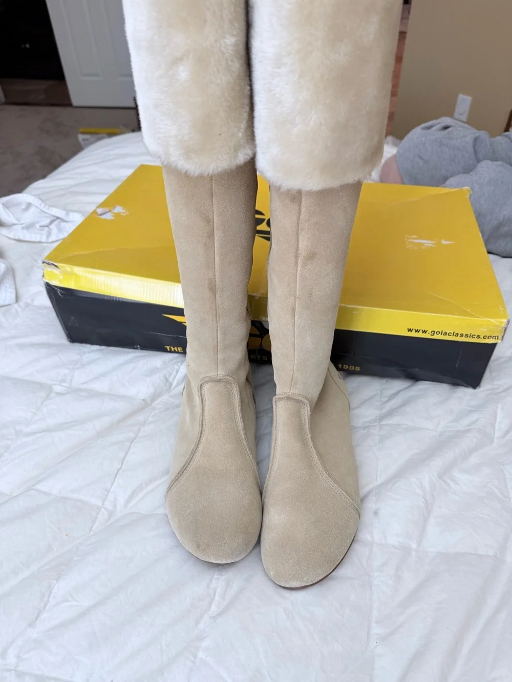 Gola Beige Suede Over-the-Knee Boots